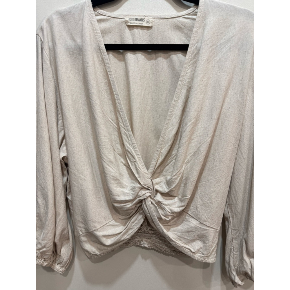 4OUR DREAMERS Beige Linen Wrap Crop Top XL Minimalist Boho Cottage Beach - Picture 2 of 10